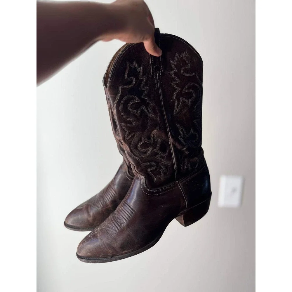 J. Chisholm Vintage Cowboy Boots 10 Dark Brown Western Handcrafted USA Festival